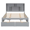 Queen Size Platform Bed With Storage Headboard And 2 Drawers, Gray Box Spring Not Required Queen Gray Wood Bedroom Bed Frame Solid Wood Mdf