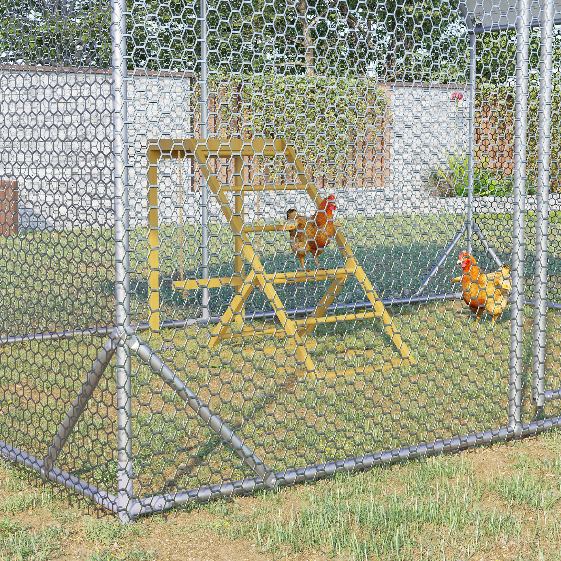 Pawhut Chicken Activity Play For Healthy & Happy Animals, Swing Set With Chicken Perches & Hen Ladder, Chicken Coop Toy, Yellow Yellow Wood