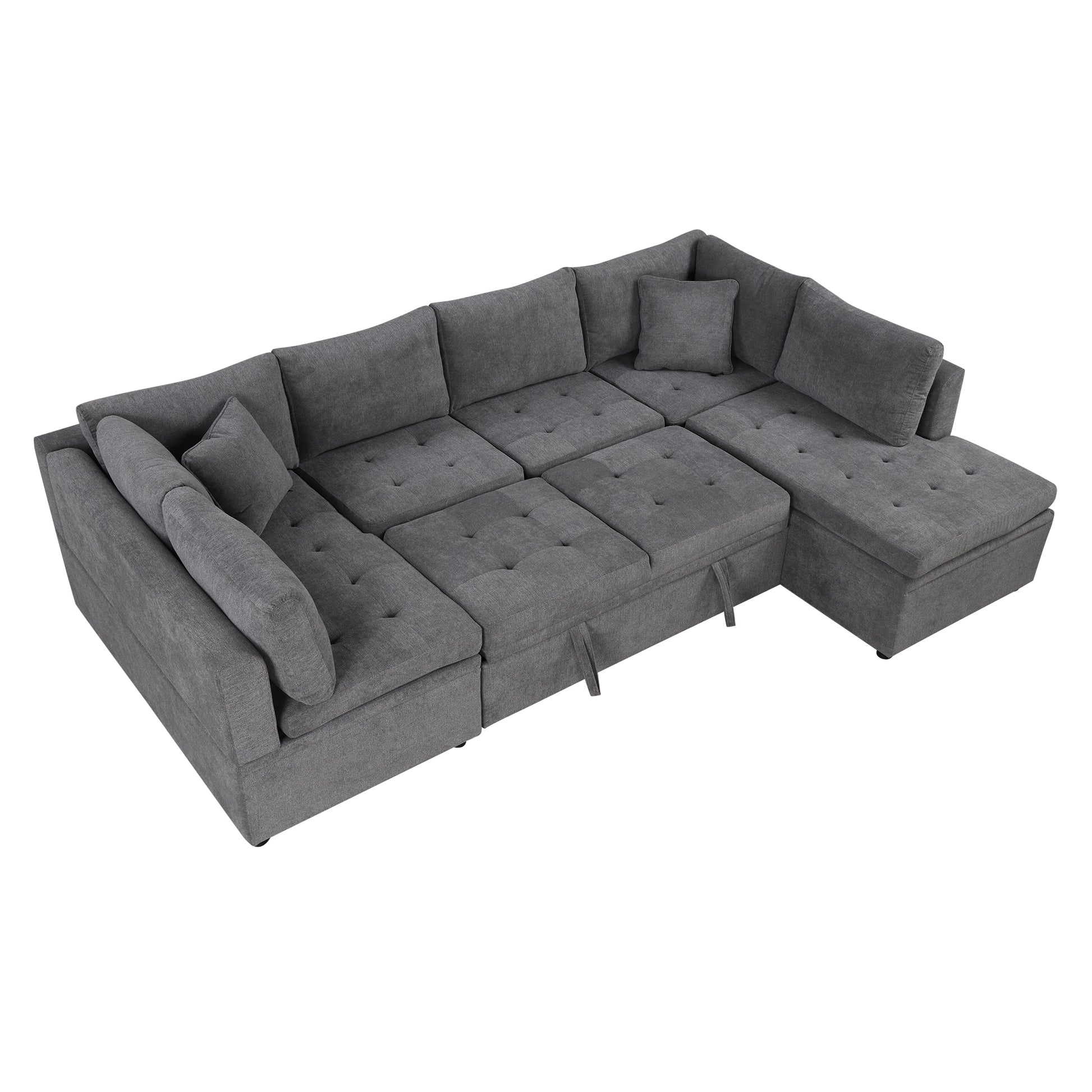 117.3" Oversized Sectional Sofa U Shaped Sofa Couch Pull Out Sofa Bed With Two Throw Pillows For Living Room, Gray Gray Foam Chenille 4 Seat