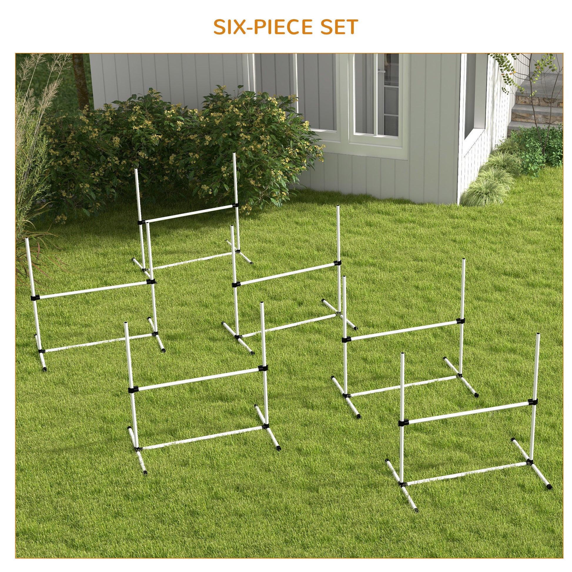 Pawhut 6 Piece Dog Agility Training Equipment For Dog Agility Course With Adjustable Height Jump Bars, Included Carry Bag, & Displacing Top Bar, White White Plastic