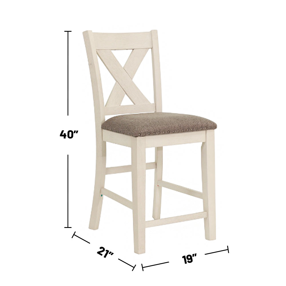 Set Of 2 Counter Hight Chairs With X Cross Back, White And Grey Solid White Dining Room Rectangular Dining Chairs Cross Back Set Of 2 Rubber Wood