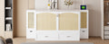 Queen Size Murphy Bed Wall Bed With Drawer And Rattan Decoration With 2 Storage Cabinets, One Set Of Sockets & Usb Ports, Pulley Structure Design, White Queen White Plywood
