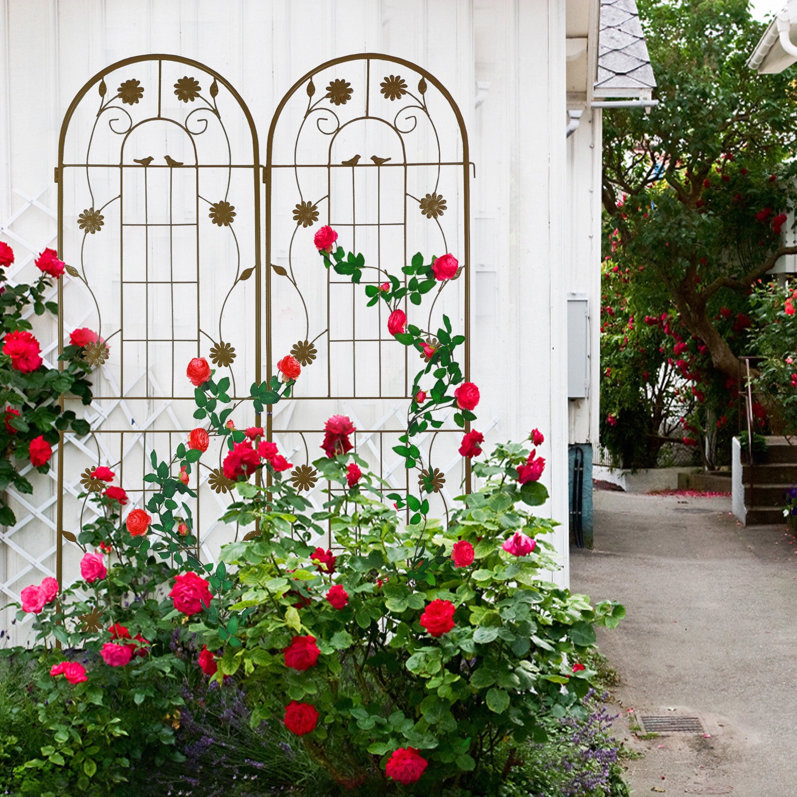 2 Pack Metal Garden Trellis 71" X 19.7" Rustproof Trellis For Climbing Plants Outdoor Flower Support Brown Brown Garden & Outdoor French Country Iron