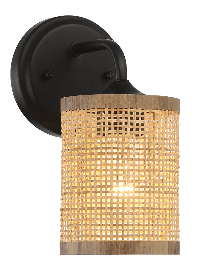 Reef Single Lights Wall Sconce With Natural Rattan Shade Rustic Wicker Wall Light Black,Rattan Metal,Rattan