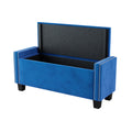 4 Pieces Bedroom Sets Queen Size Upholstered Bed Frame With Rivet Design,Nightstands And Tufted Storage Ottoman,Blue Box Spring Not Required Queen Blue 4 Piece Set Solid Wood Mdf