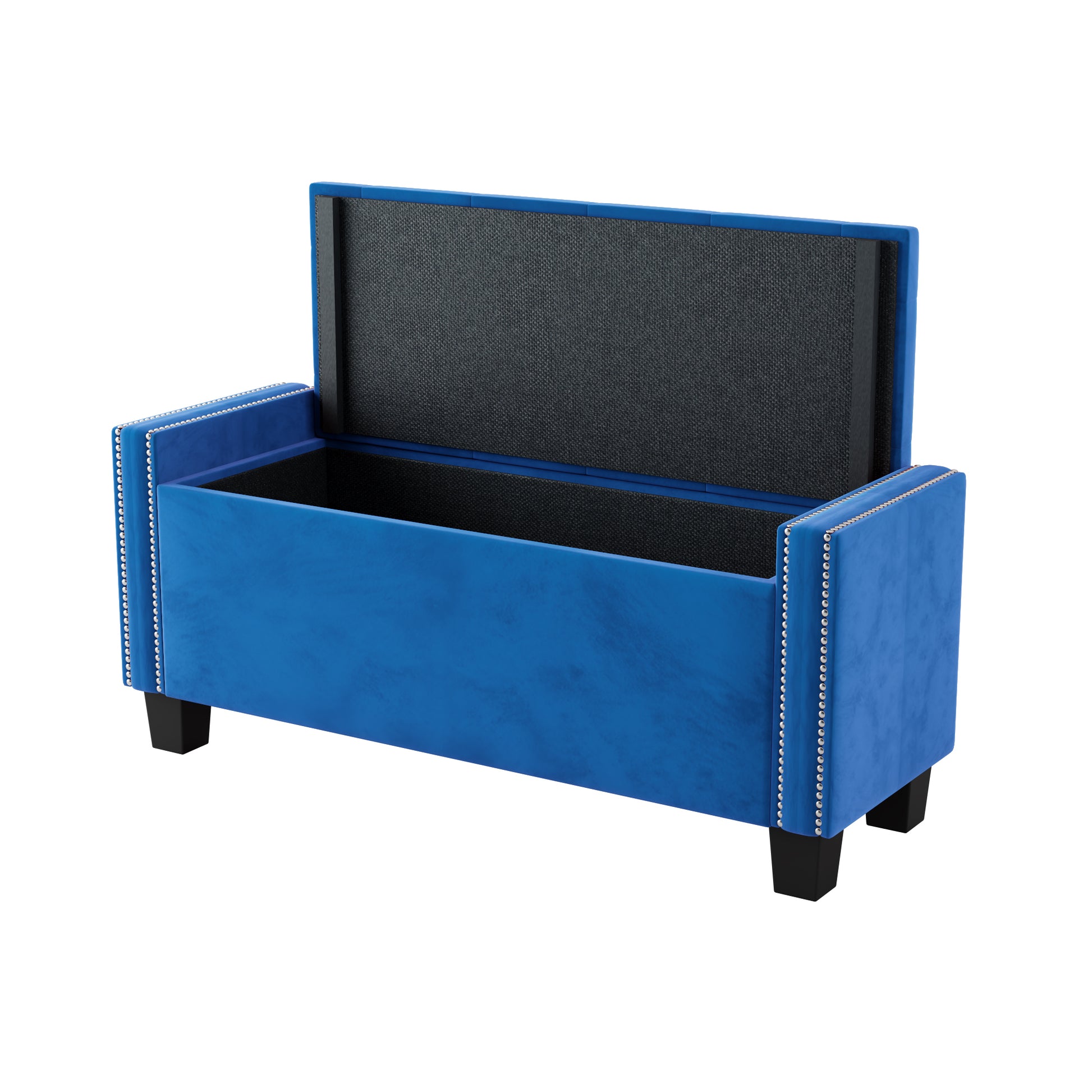 4 Pieces Bedroom Sets Queen Size Upholstered Bed Frame With Rivet Design,Nightstands And Tufted Storage Ottoman,Blue Box Spring Not Required Queen Blue 4 Piece Set Solid Wood Mdf