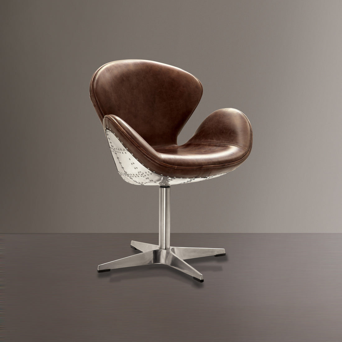 Retro Brown And Chrome Accent Chair With Padded Cushion Brown Primary Living Space Vintage Leather
