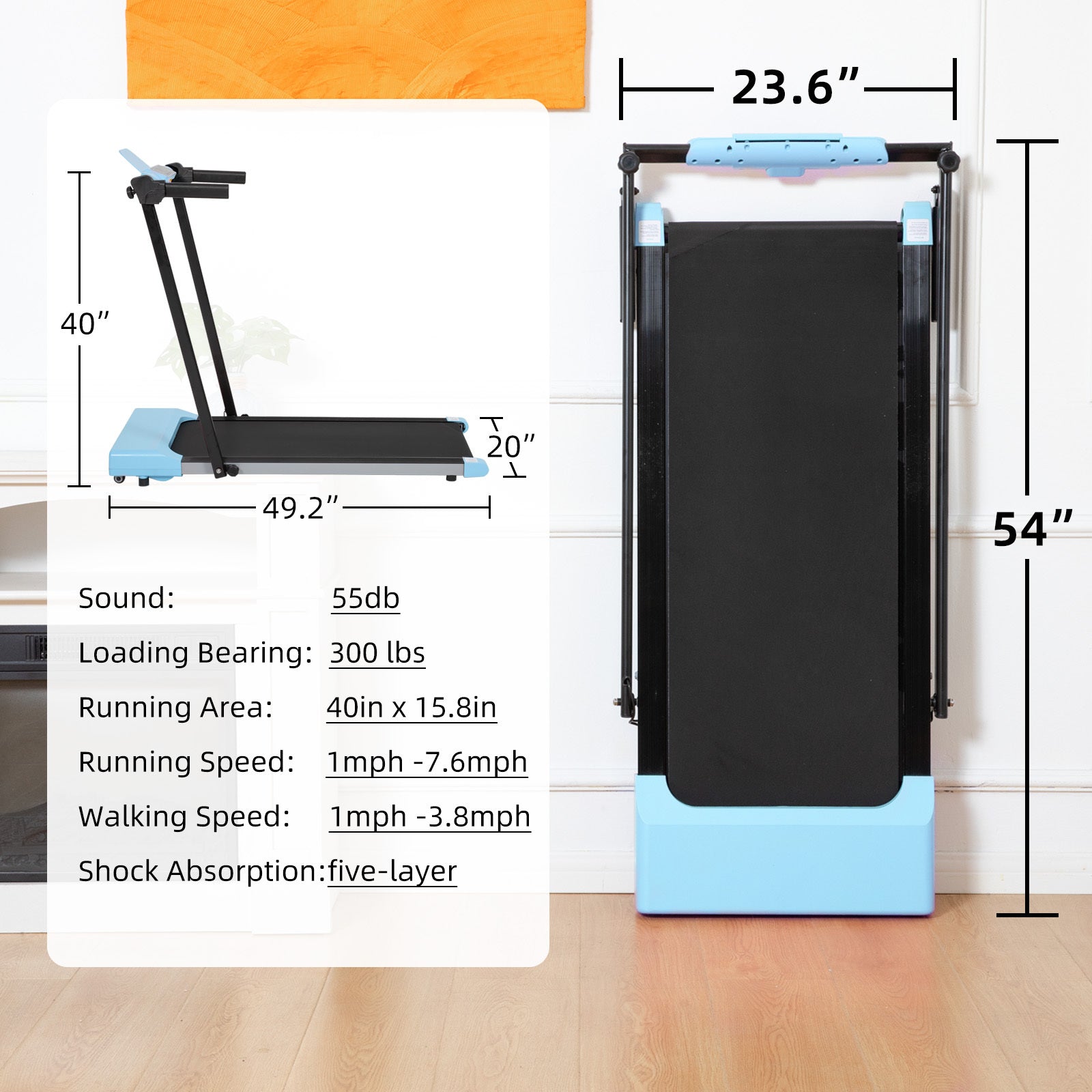 Treadmills For Home, Treadmill With Led For Walking & Running Blue Iron