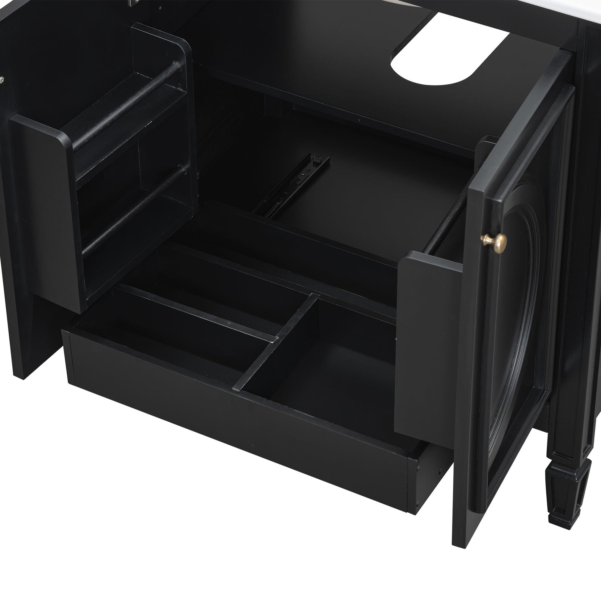 30" Bathroom Vanity With Sink, Two Doors With Shelf, Soft Close Door Hinges, Vintage Style, Black Black Ceramic Mdf,Rubber Wood