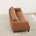 Aria Top Grain Leather Sofa Couch Brown Genuine Leather Wood Primary Living Space Medium Firm Cushion Back Mid Century Modern Eucalyptus Square Arms Down Filling Leather 3 Seat