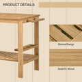 Outsunny Outdoor Bar Cart, Wood Rolling Home Bar & Serving Cart With 2 Shelves, Wine Bottle Holders For Garden, Dining Room, Natural Natural Wood