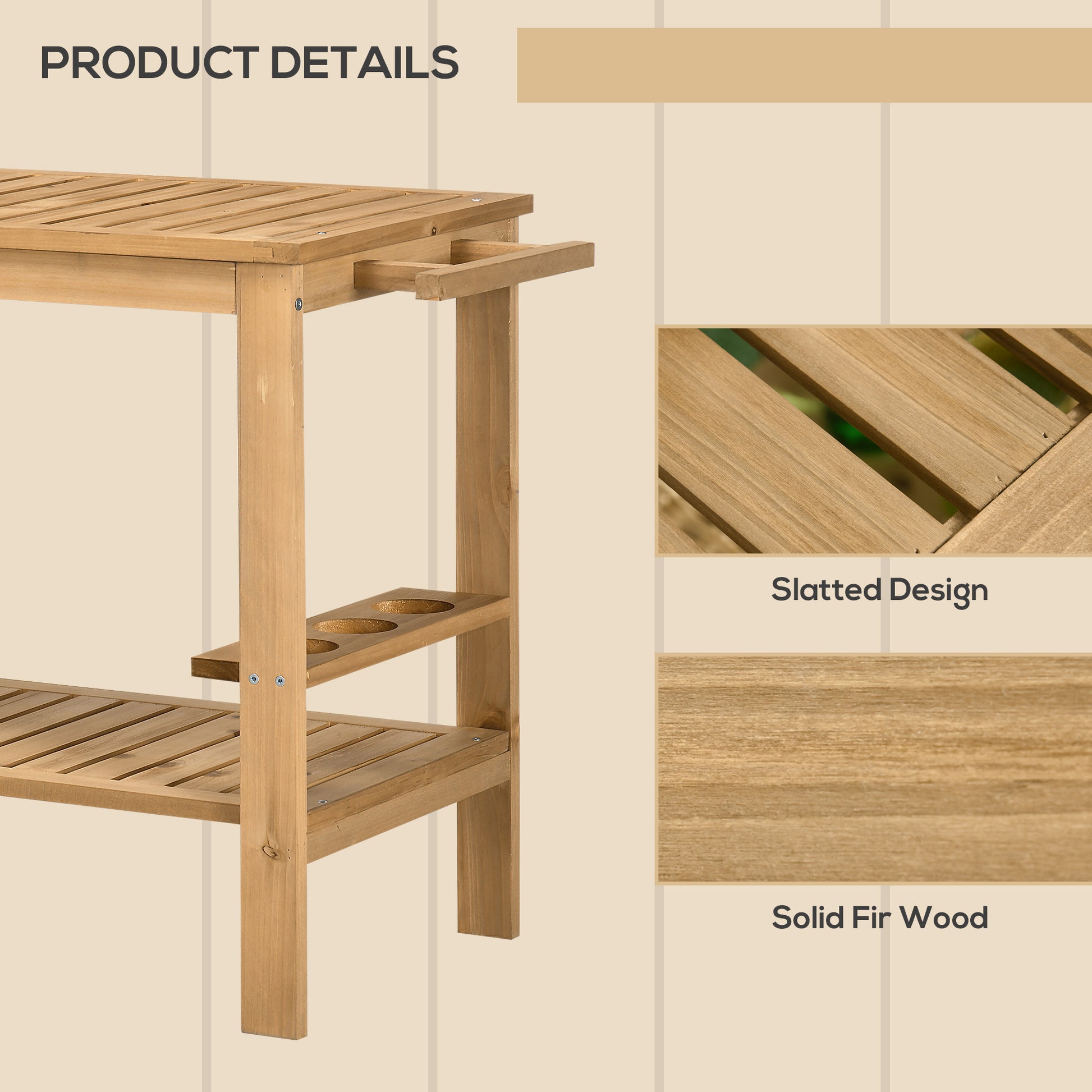 Outsunny Outdoor Bar Cart, Wood Rolling Home Bar & Serving Cart With 2 Shelves, Wine Bottle Holders For Garden, Dining Room, Natural Natural Wood