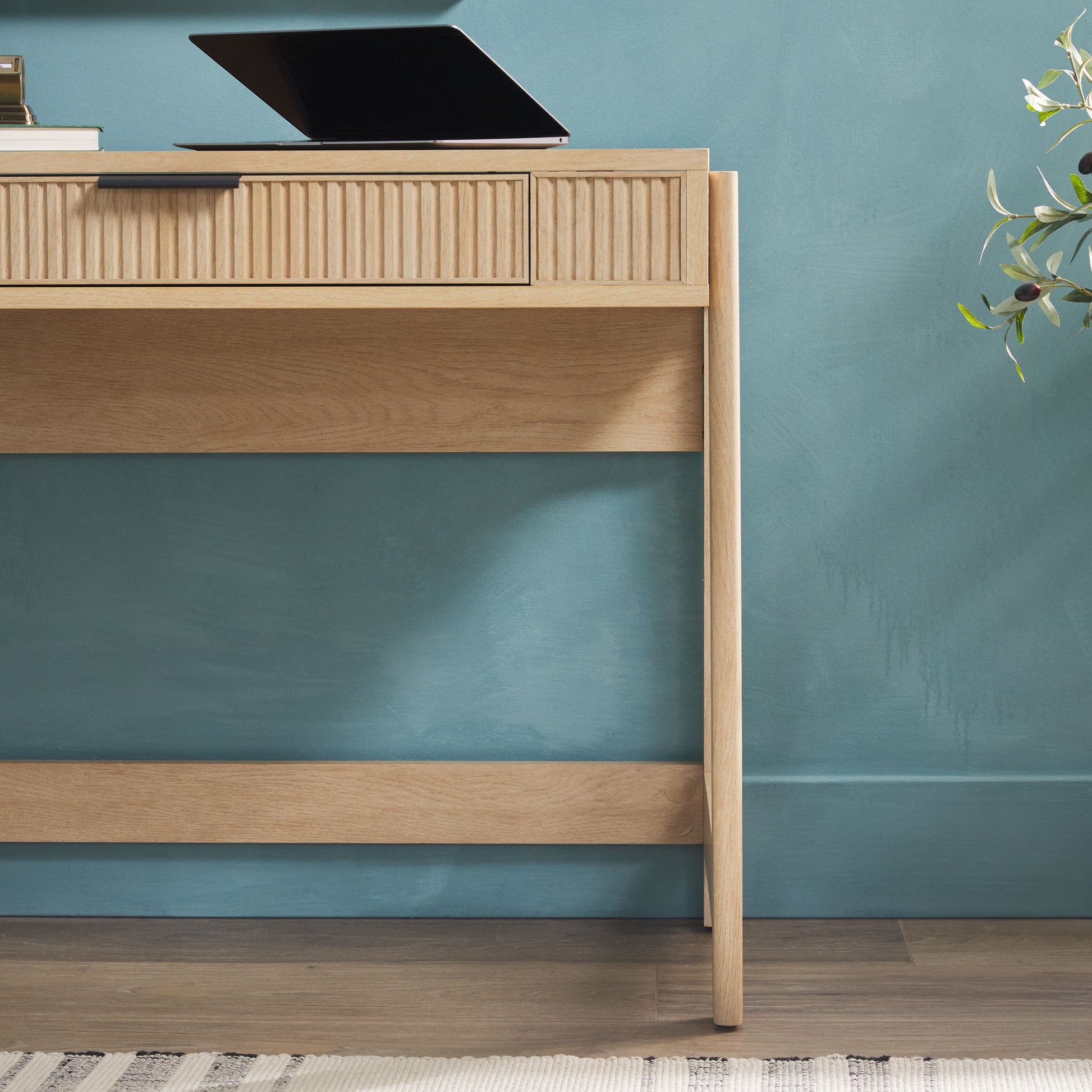 Transitional Reeded Lift Top Desk With Drawer Oak Oak Mdf Mdf