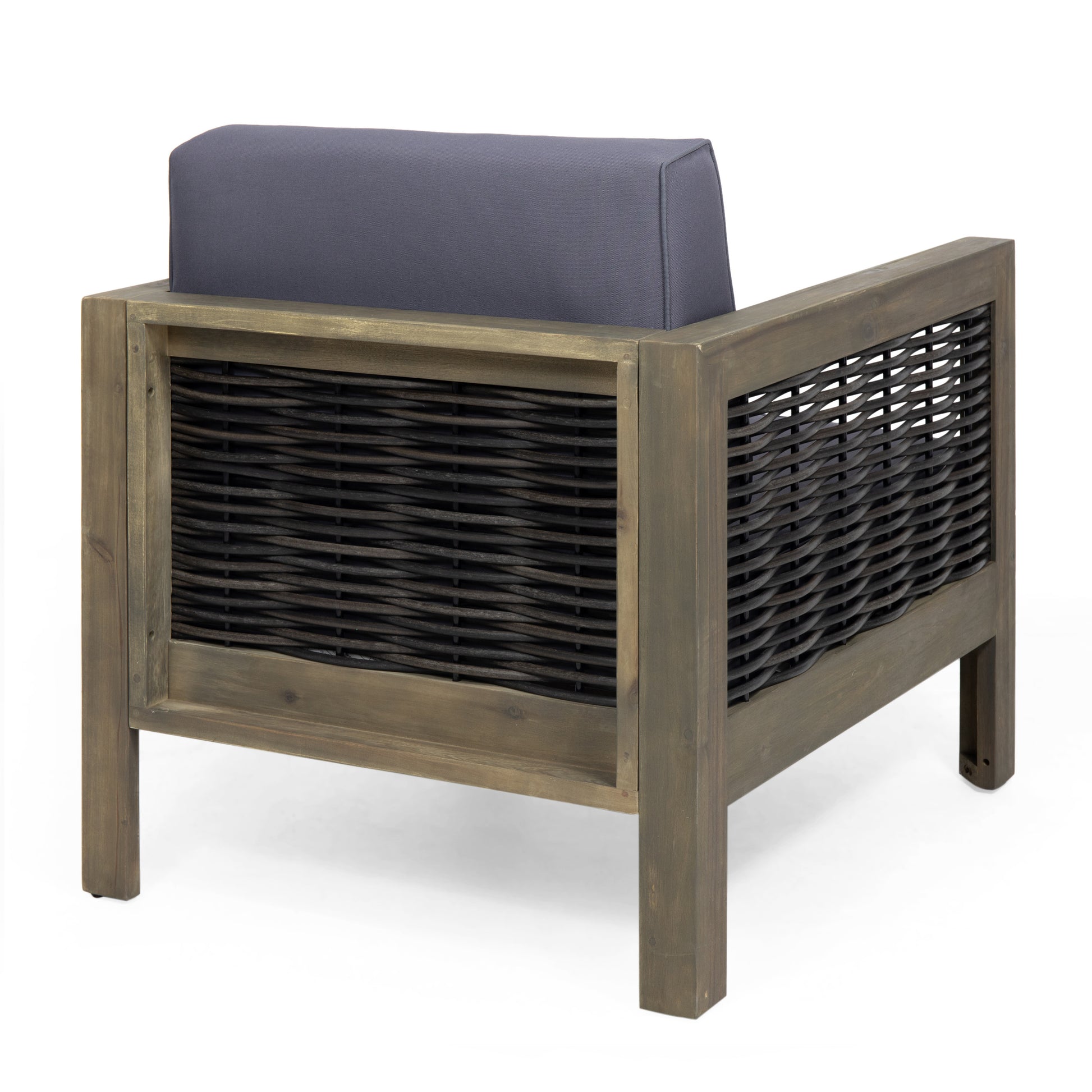 Outdoor Acacia Wood Club Chair With Wicker Accents, Gray Mixed Gray Brown, 30.25"D X 27.5"W X 23.75"H Gray Acacia Wood