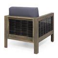 Set Of 2, Outdoor Acacia Wood Club Chair With Wicker Accents, Gray Mixed Gray Brown, 30.25