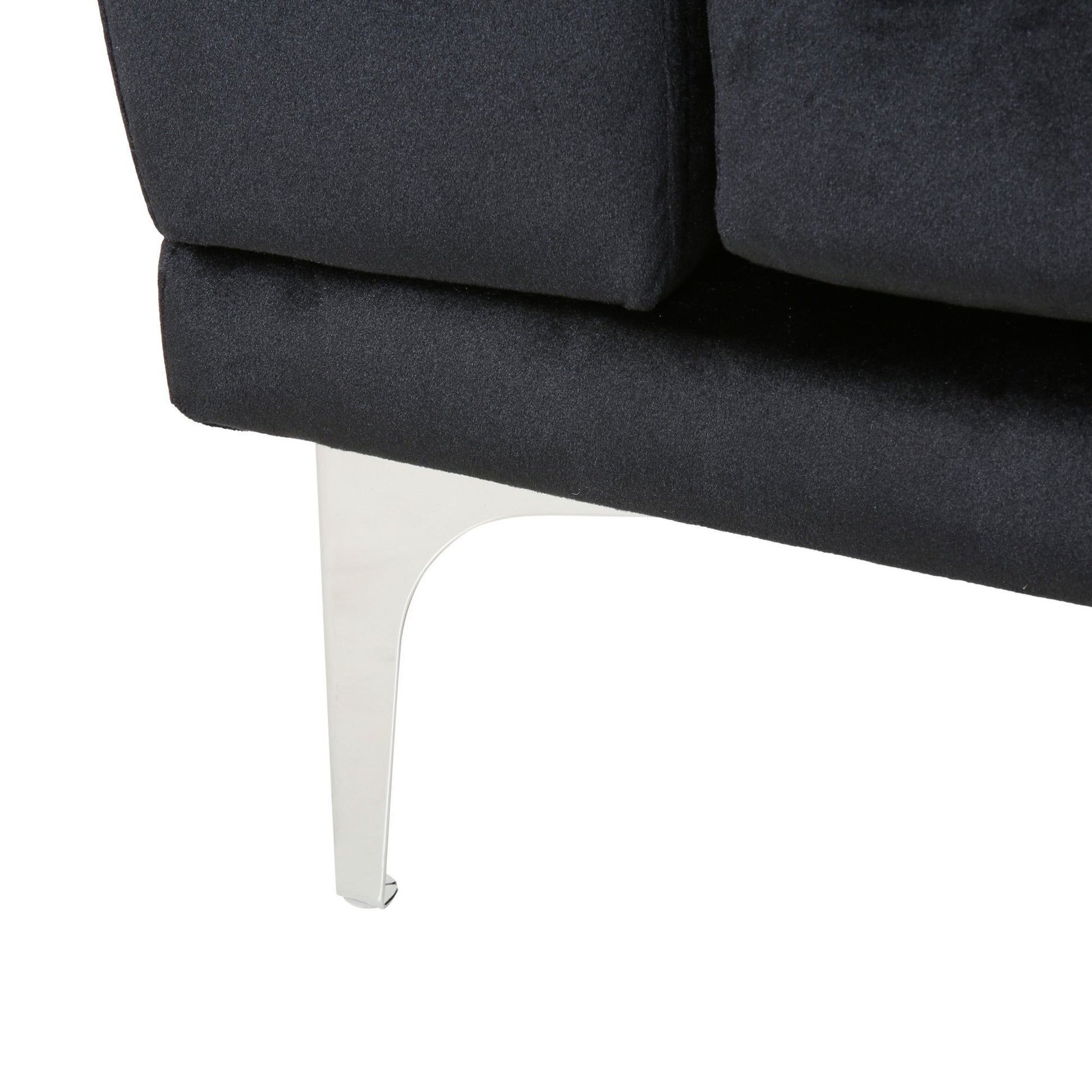 Luxurious Black Velvet 4 Seater Sofa With Ultra Soft Cushions, Metal Silver Legs Decor With Exquisite Craftsman, And Timeless Elegance, Perfect For Elevating Modern And Sophisticated Living Spaces Black Velvet Wood Primary Living Space Pillow Back Soft
