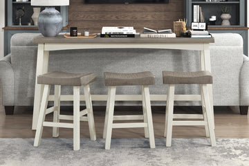 Transitional 4 Piece Counter Height Set, Table And Counter Height Stools White And Coffee Finish Solid Rubberwood Furniture Wood Coffee,White Wood Dining Room 72 Inches Transitional 4 Leg