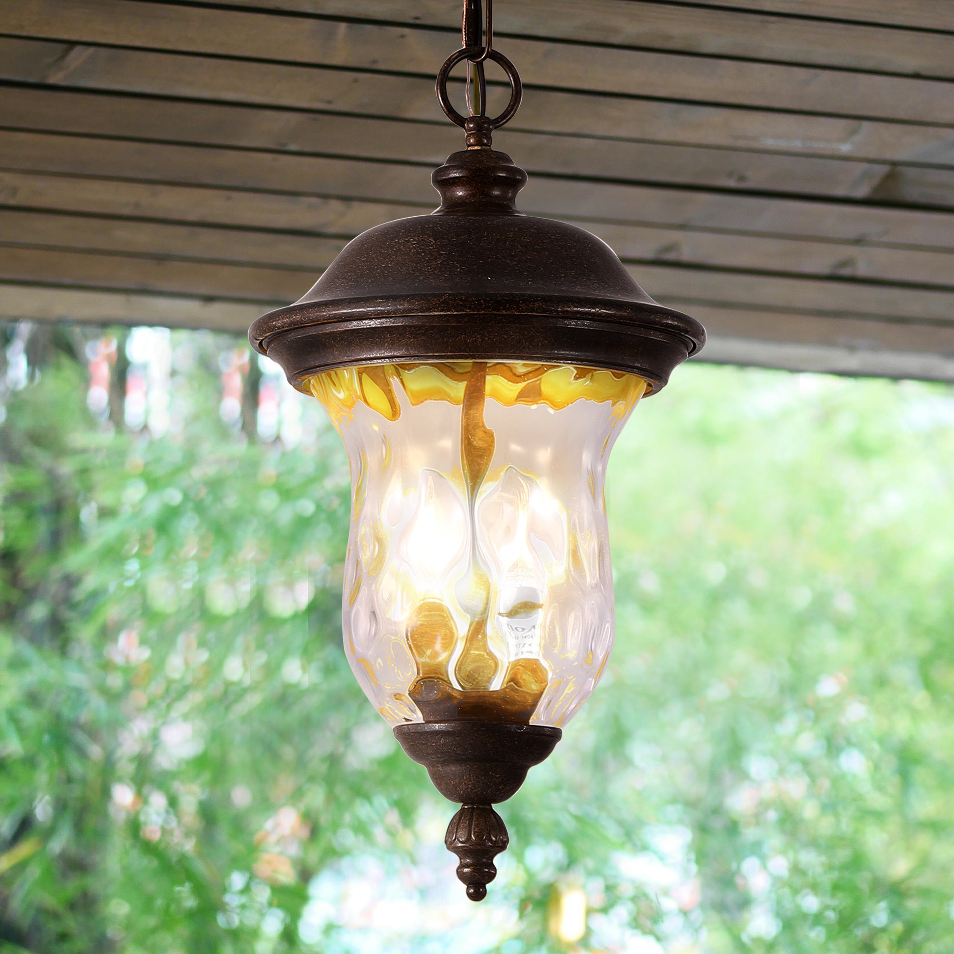 Rustic Outdoor Hanging Lantern, Weatherproof Vintage Pendant Light With Clear Glass Shade, Waterproof Exterior Lighting Fixture For Porch, Patio, Or Garden One Piece&No Bulb Brown Bronze