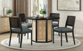 5 Piece Rattan Round Dining Table Set, Wood Table With Hexagonal Base And Upholstered Chairs For Dining Room, Kitchen,Indoor Use, Black Gray Wood Dining Room Solid Wood Rubberwood Round Dining Table With Chair Wood Wood Black Seats 4 Traditional Round