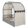 Twin Size Bed With Arched Roof And 2 Drawers, Gray Twin Gray Plywood