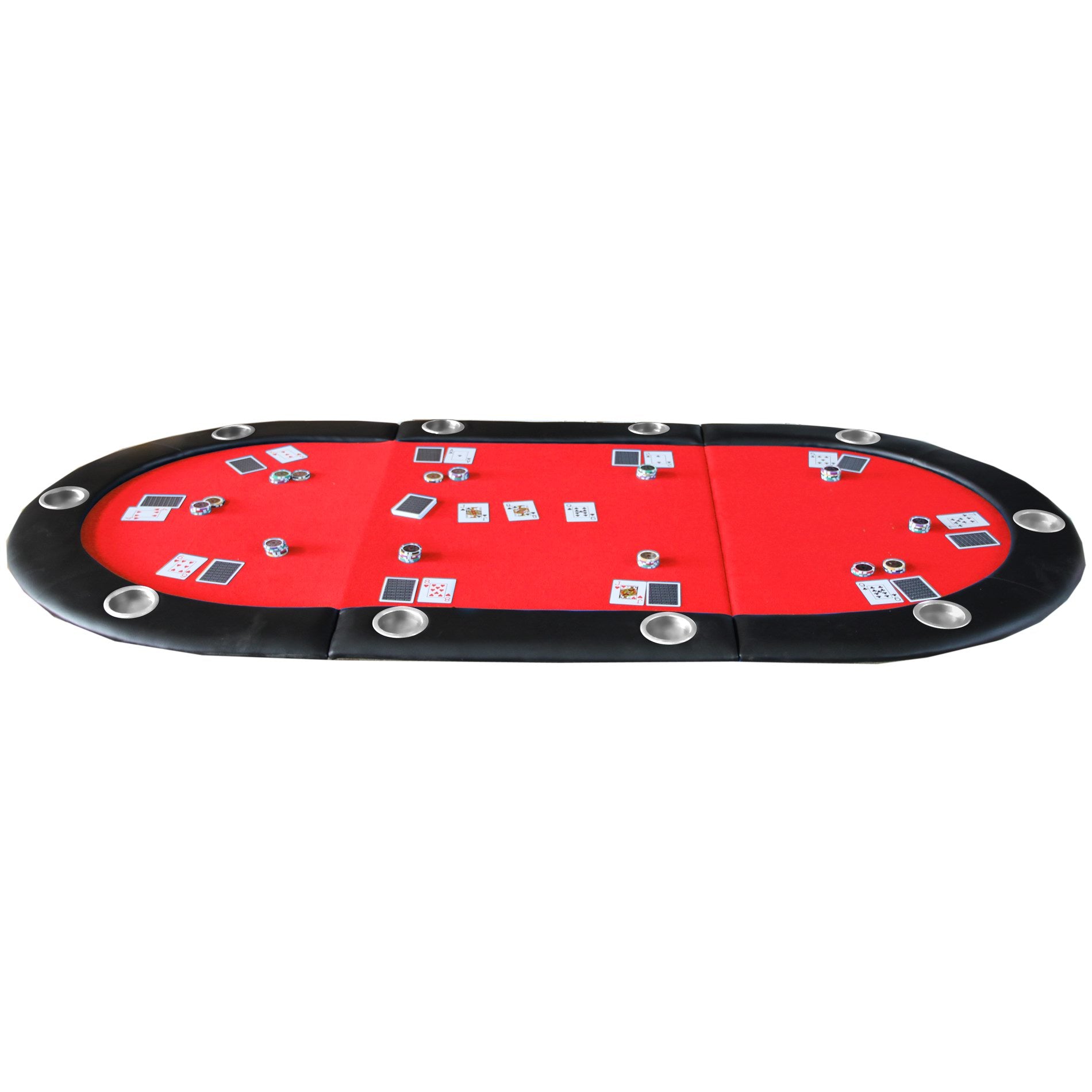 Folding Poker Table Top For 10 Players Tri Fold Texas Holdem Blackjack Casino Game Tabletop Red Red Primary Living Space Modern Mdf