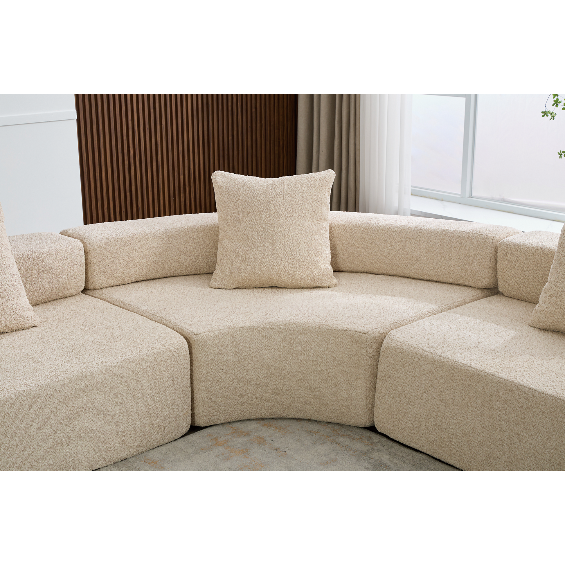 Arrived Oversized Combination Sofa,Curved Sofa,Upholstered 4 Seater Couch For Living Room, Modern Modular 3 Piece Free Combination, Semicircular Modular Sofaboucle, Khaki Khaki Polyester Primary Living Space Soft Tight Back Modern Square Arms Foam