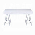 White High Gloss And Chrome 2 Drawer Writing Desk White Silver Writting Desk Office Modern Rectangular Drawers Wood Metal