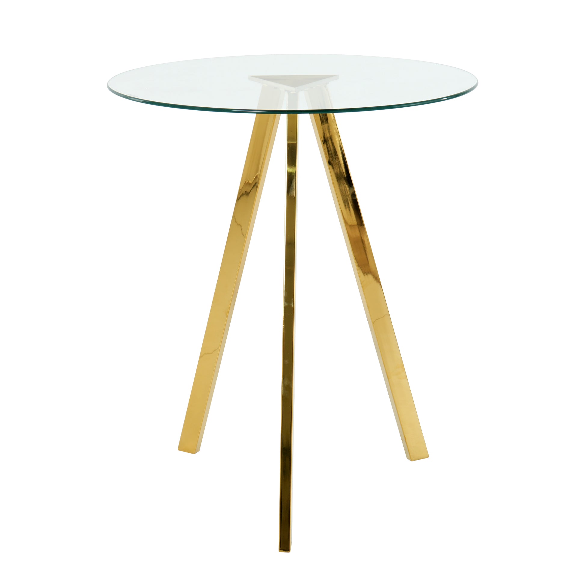 Modern Kitchen Glass Dining Table Round Tempered Glass 31.5" Bar Table Top,Clear Bar Table Metal Legs,Gold Plated Legs Set Of 1 Gold Round Glass