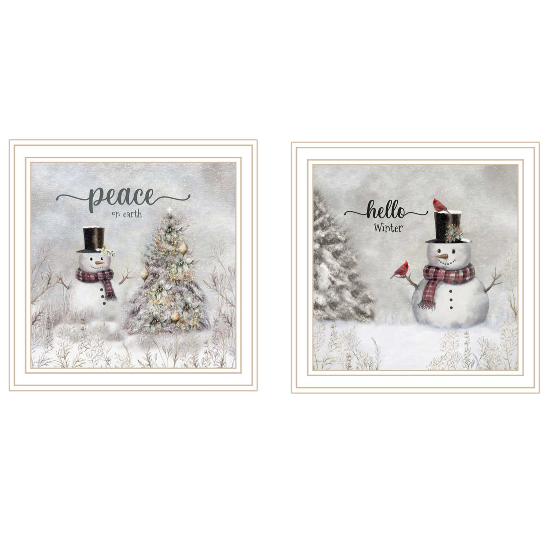 2 Piece Vignette Winter Peace On Earth White Framed Wall Art For Living Room, Holiday Wall Art Print For Home Decor, Bedroom Wall Art By Robin Lee Viera Multicolor Wood Paper