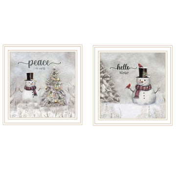 2 Piece Vignette Winter Peace On Earth White Framed Wall Art For Living Room, Holiday Wall Art Print For Home Decor, Bedroom Wall Art By Robin Lee Viera Multicolor Wood Paper