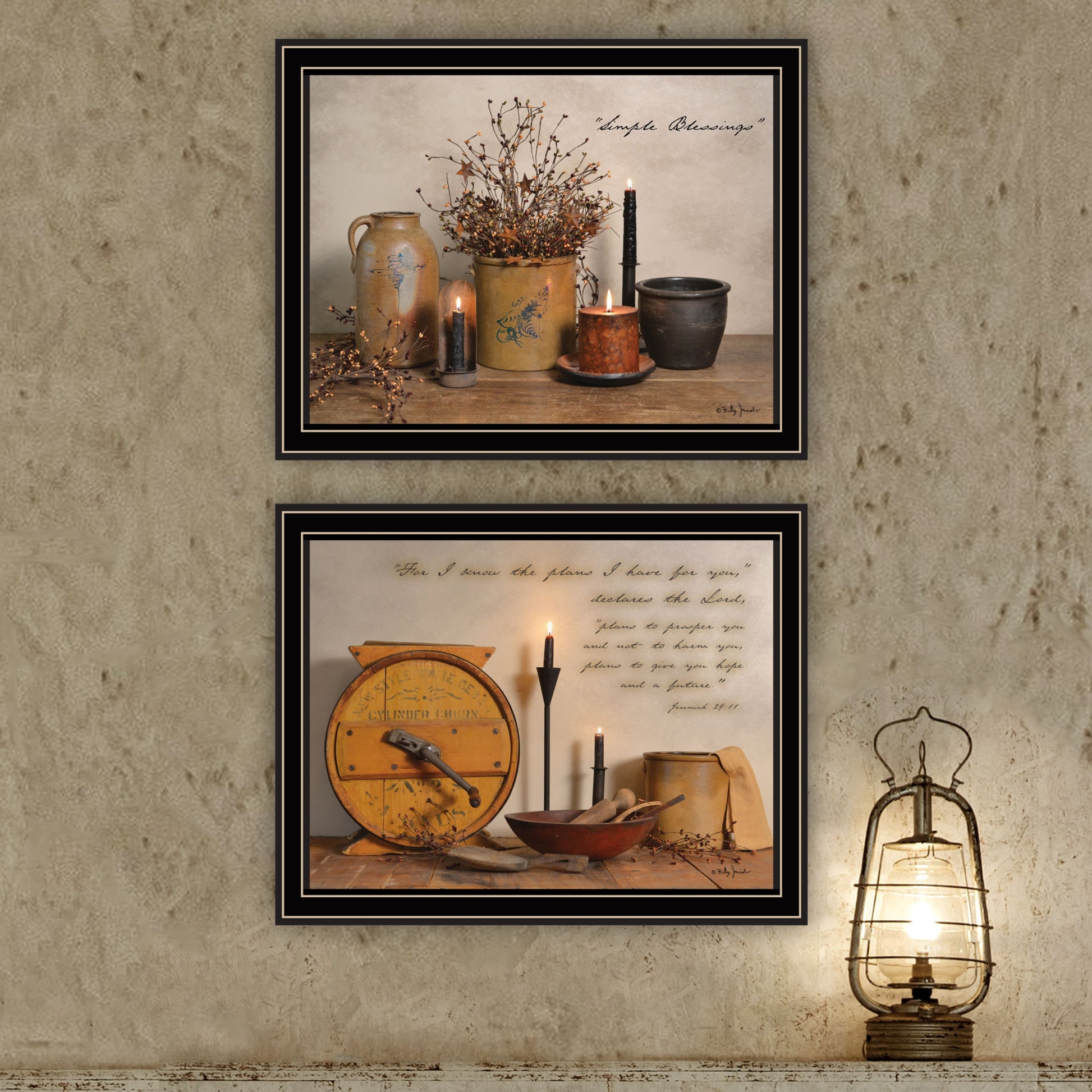 2 Piece Vignette Simple Blessings Black Framed Wall Art For Living Room, Bedroom Wall Art Print For Home Decor By Billy Jacobs Multicolor Wood Paper