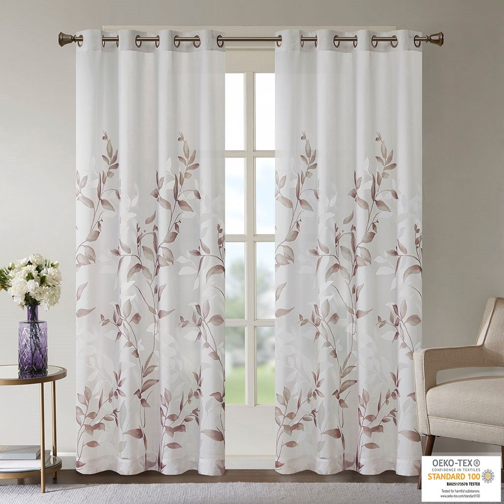 Burnout Printed Curtain Panel White Multi Polyester