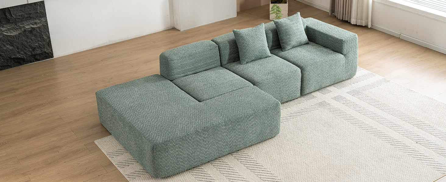 116.5" Sectional Sofa Full Compressed Sofa Couch Free Combined Sofa For Living Room, Green Green Foam Polyester 4 Seat