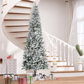 Homcom 9Ft Unlit Snow Flocked Slim Pine Artificial Christmas Tree With Realistic Branches And 1084 Tips Green Plastic