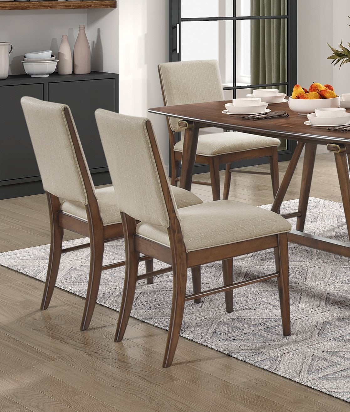 Modern Design 7Pc Dining Set Table And 6X Side Chairs Fabric Upholstered Seat Back Brown Finish Wooden Dining Kitchen Furniture Brown Mix Seats 6 Dining Room Modern Dining Table With Chair Wood