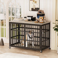 Furniture Style Dog Crate Wrought Iron Frame Door With Side Openings, Grey, 38.4''W X 27.7''D X 30.2''H. Grey Particle Board