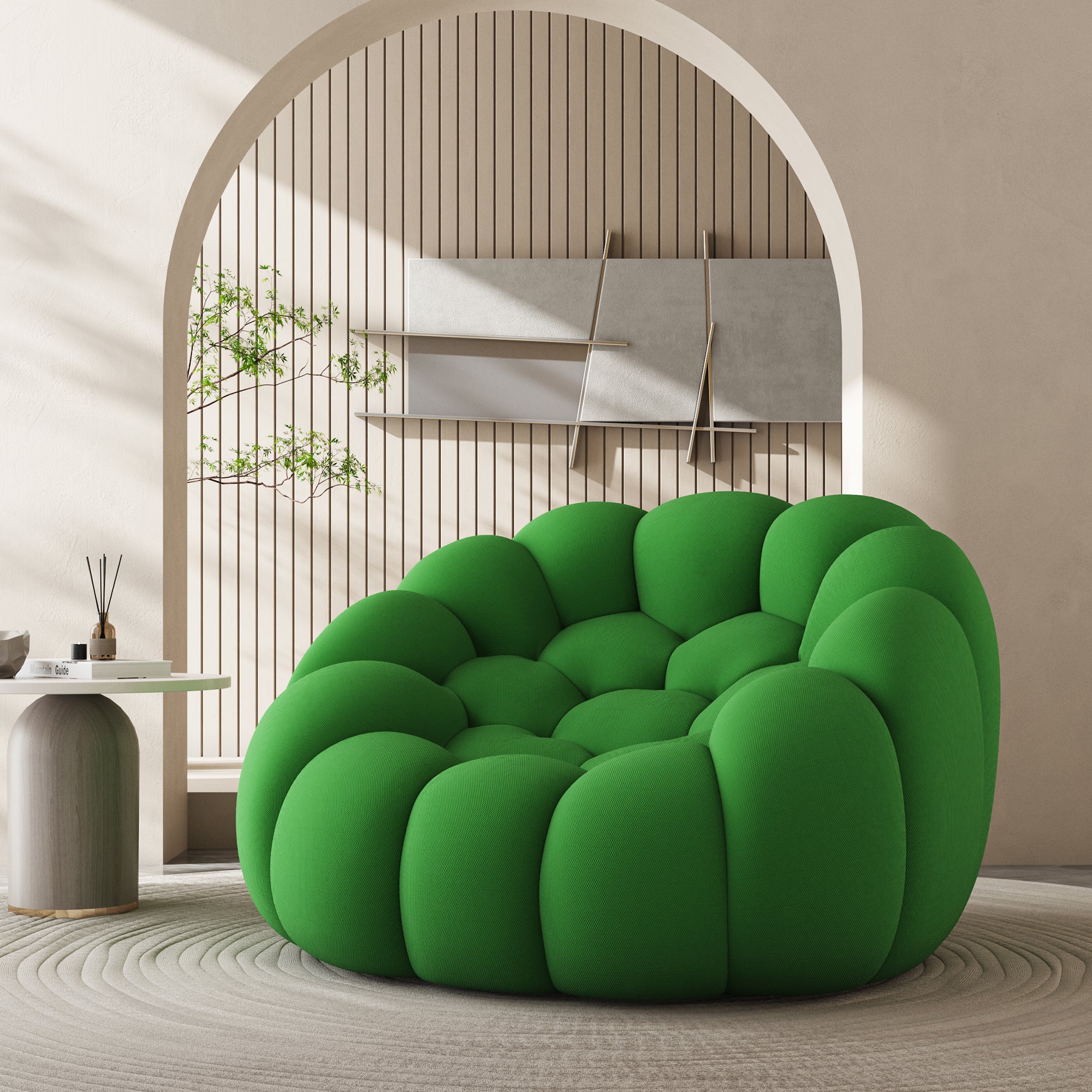 47'' Lazy Floor Sofa, Curved Bubble Chair, Oversized Single Bubble Sofa, Modern 3D Bubble Bean Bag Chiar Sofa For Living Room, Office, Apartment, Reading Room Green Green Fabric 1 Seat