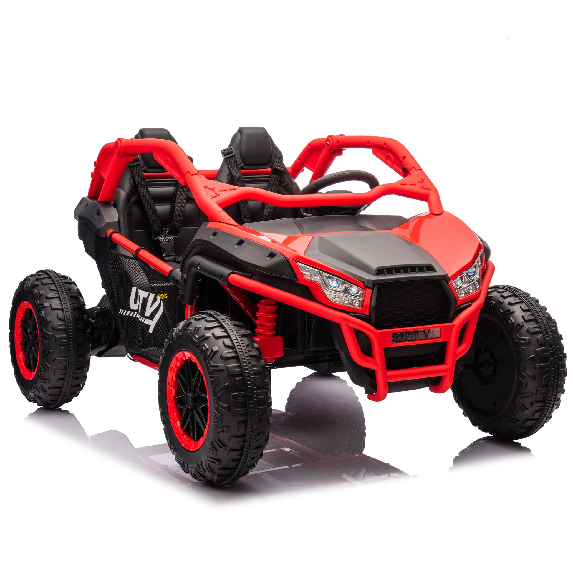 24V Two Seater Kids Ride On Utv W Parents Control,20In Seat Width,400W Super High Power,Four Wheel Suspension,Bluetooth,Mp3,Usb,Led Light,Horn,Rear Storage Space,Speeds 3.73 4.97Mph For Kids Aged 3 . Red 100 149 Lbs Polypropylene