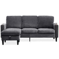 Modern Design Chenille 3 Seat L Shape Sectional Sofa With Storage Chaise For Apartment, Studio, Office,Living Room,L Shape Dark Grey Dark Gray Chenille Metal Primary Living Space Soft Modern Foam