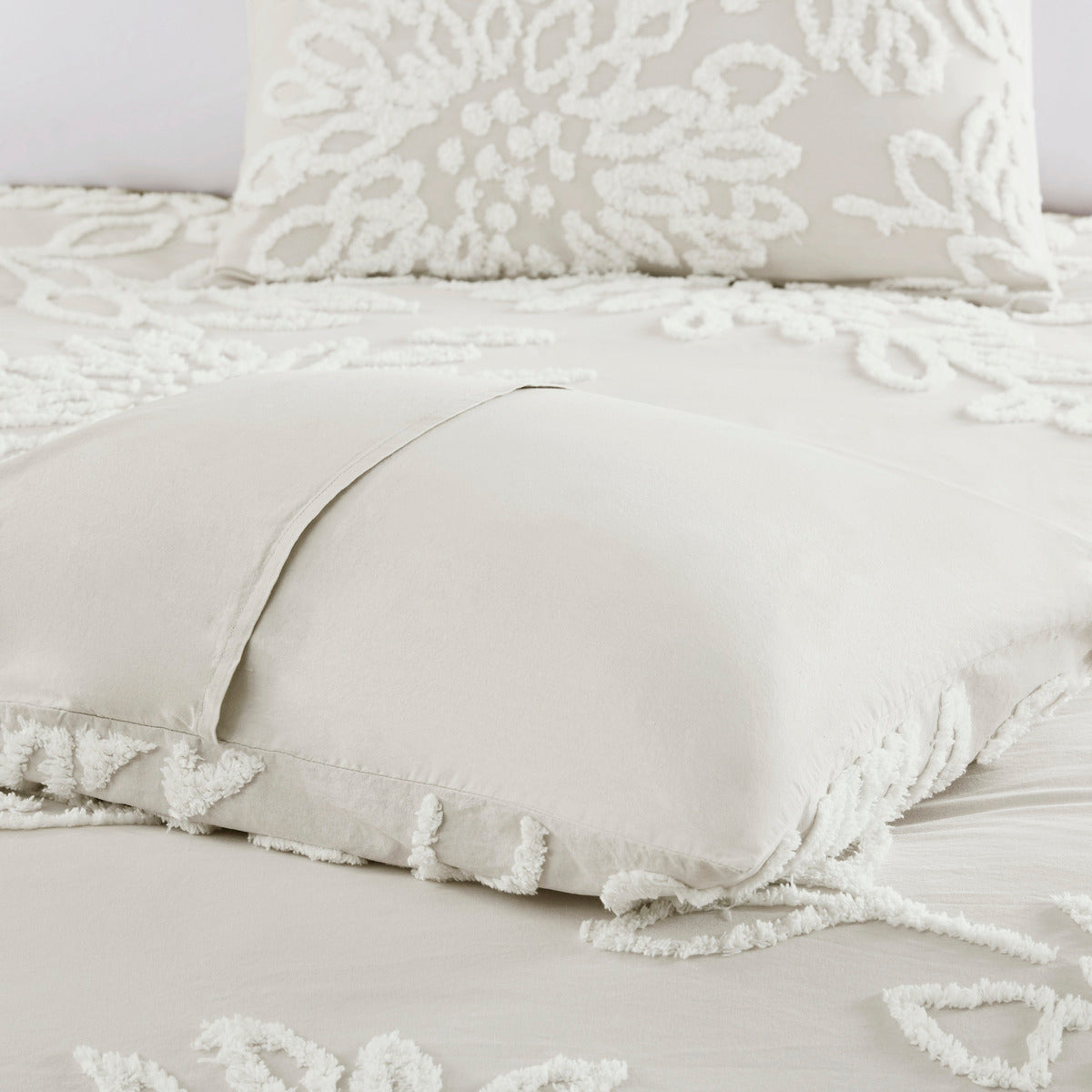3 Piece Tufted Cotton Chenille Floral Comforter Set Off White King Cal King King Off White Cotton