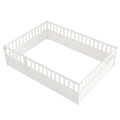 Full Size Floor Bed, Integral Construction With Super High Security Barrier, Door, Children'S Floor Bed Frame, Montessori Wooden Children'S Floor Bed, White Box Spring Required Full White Wood Brown Bedroom American Design,Artsy Pine Bed Frame Pine