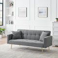 71.7 Inch Grey Teddy Fleece Sofa Bedbring Two Throw Pillows Grey Fabric 2 Seat