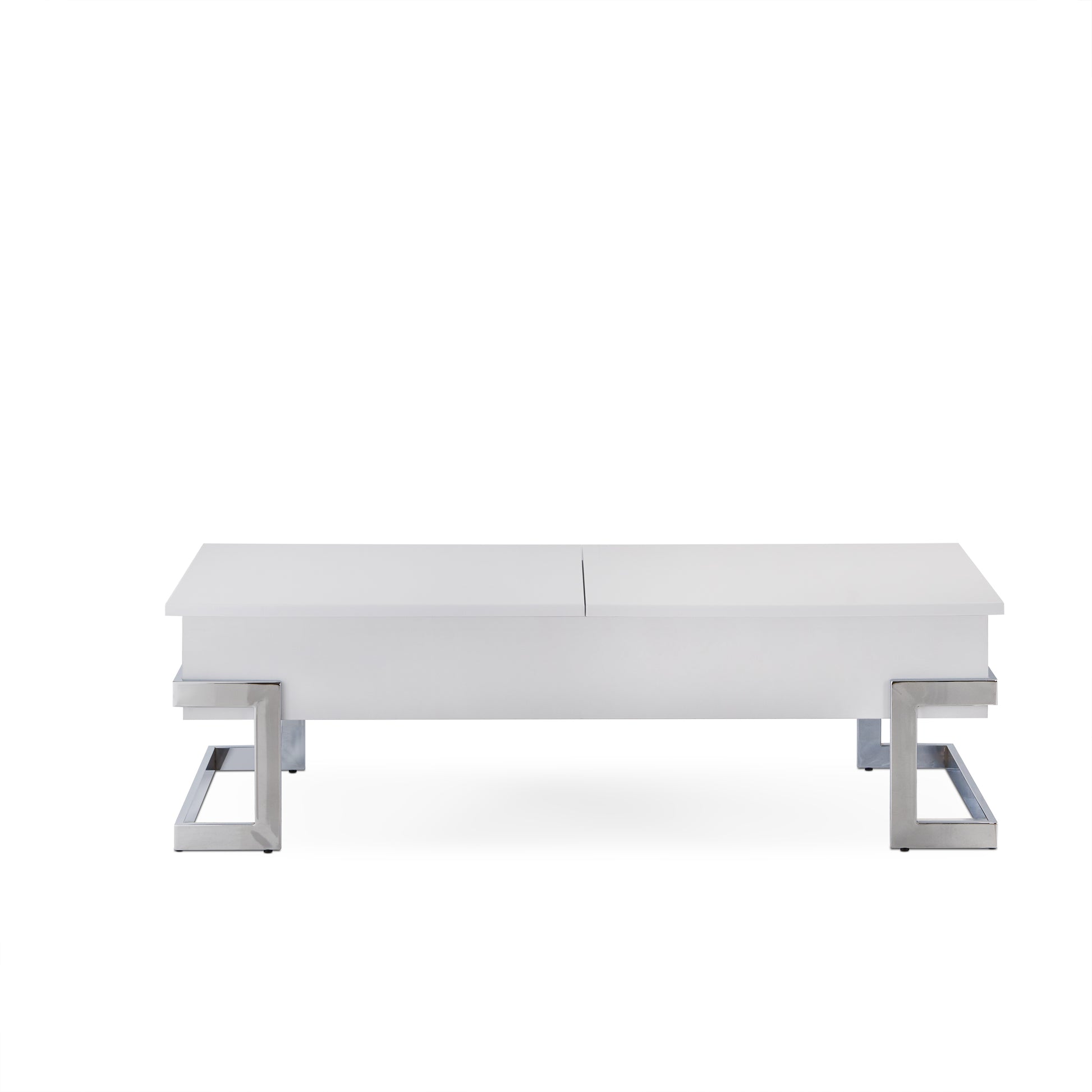 Calmam White High Gloss & Chrome Finish Coffee Table W Lift Top White Synthetic Wood