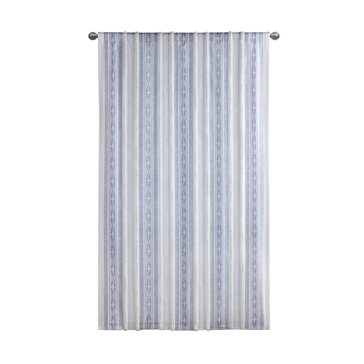 Poly Printed Curtain Panel With Tufted Stripe And Lining White Navy 50X95" Multicolor Polyester