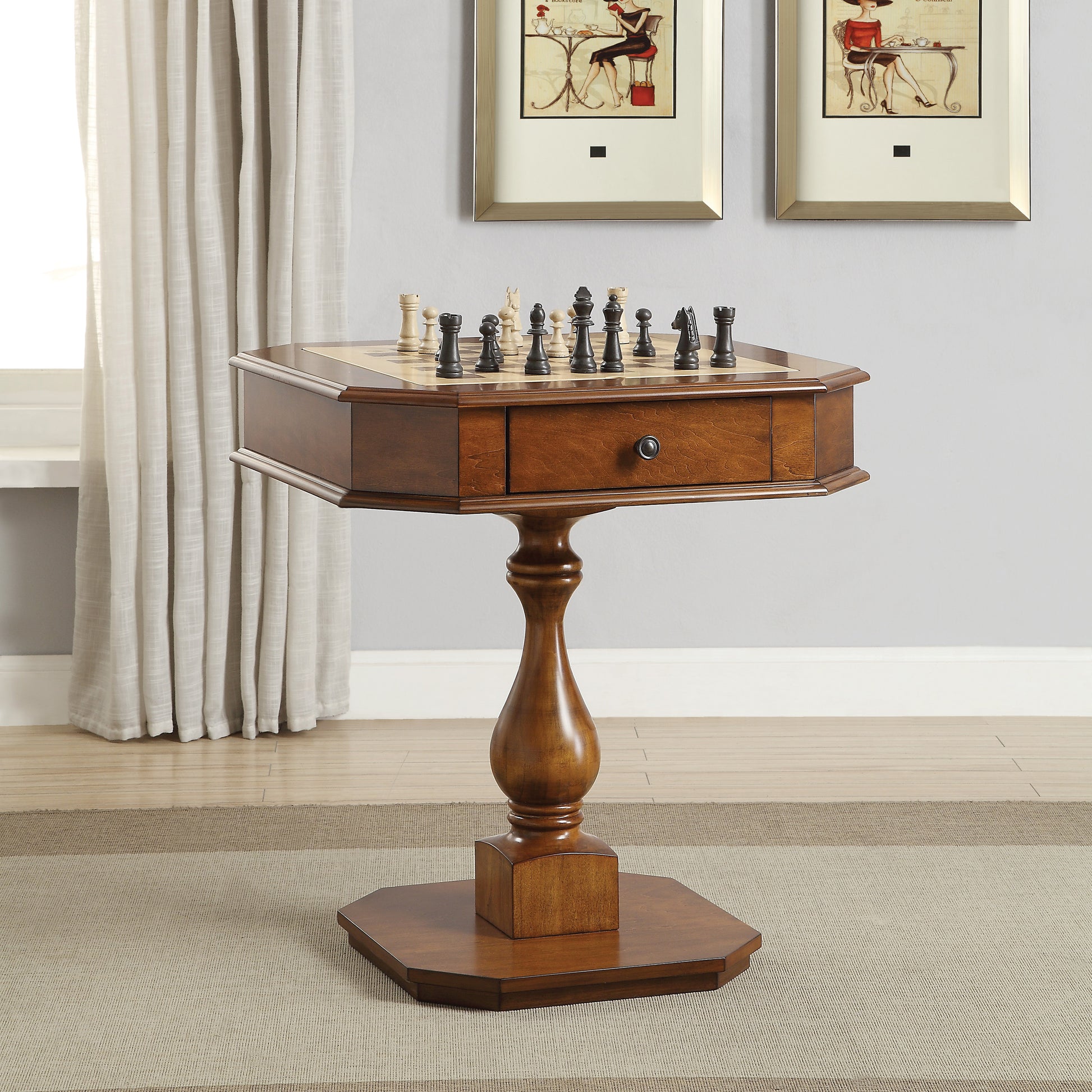 Bishop Cherry Finish Reversible Chess Checker Game Table W Game Tray Chess Fingures Not Included Cherry Synthetic Wood