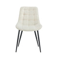 Modern Creamy White Fabric Dining Chair With Stylish Grid Pattern Cream White Pu