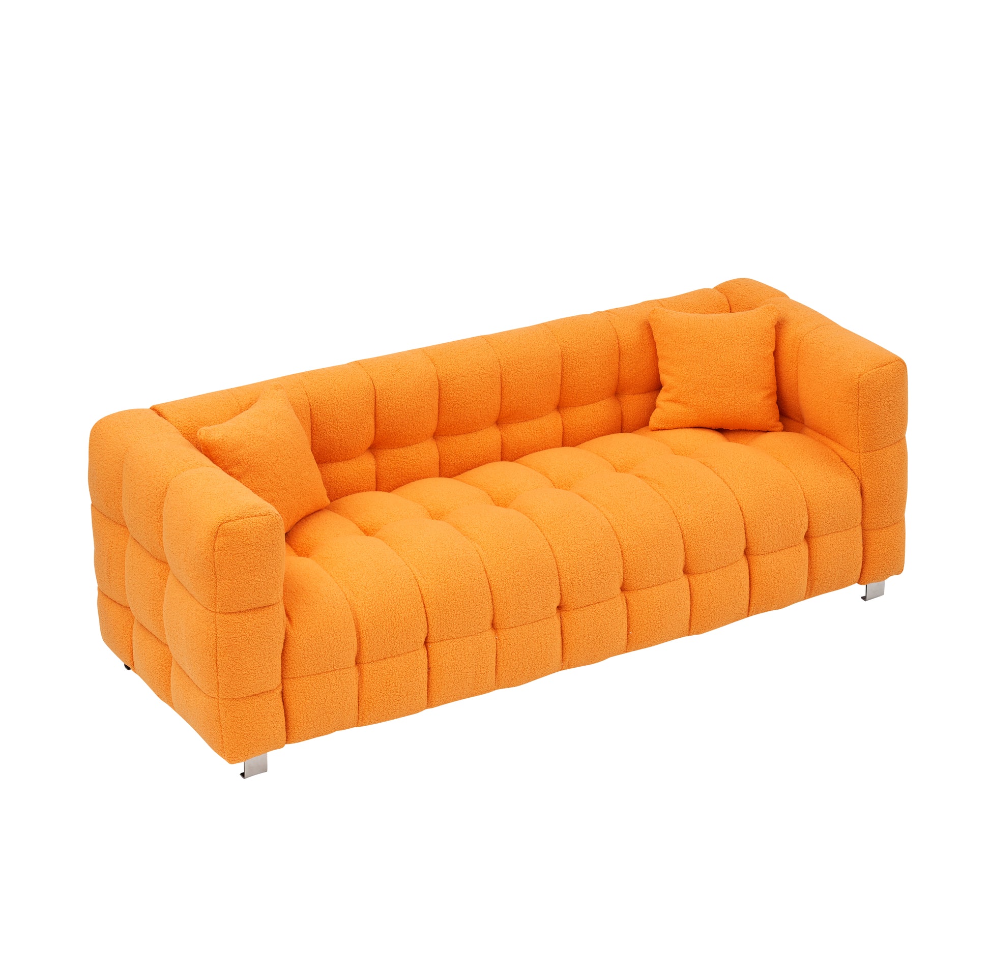 Orange Teddy Fleece Sofa 80 "Discharge In Living Room Bedroom With Two Throw Pillows Hardware Foot Support Orange Polyester Blend 3 Seat