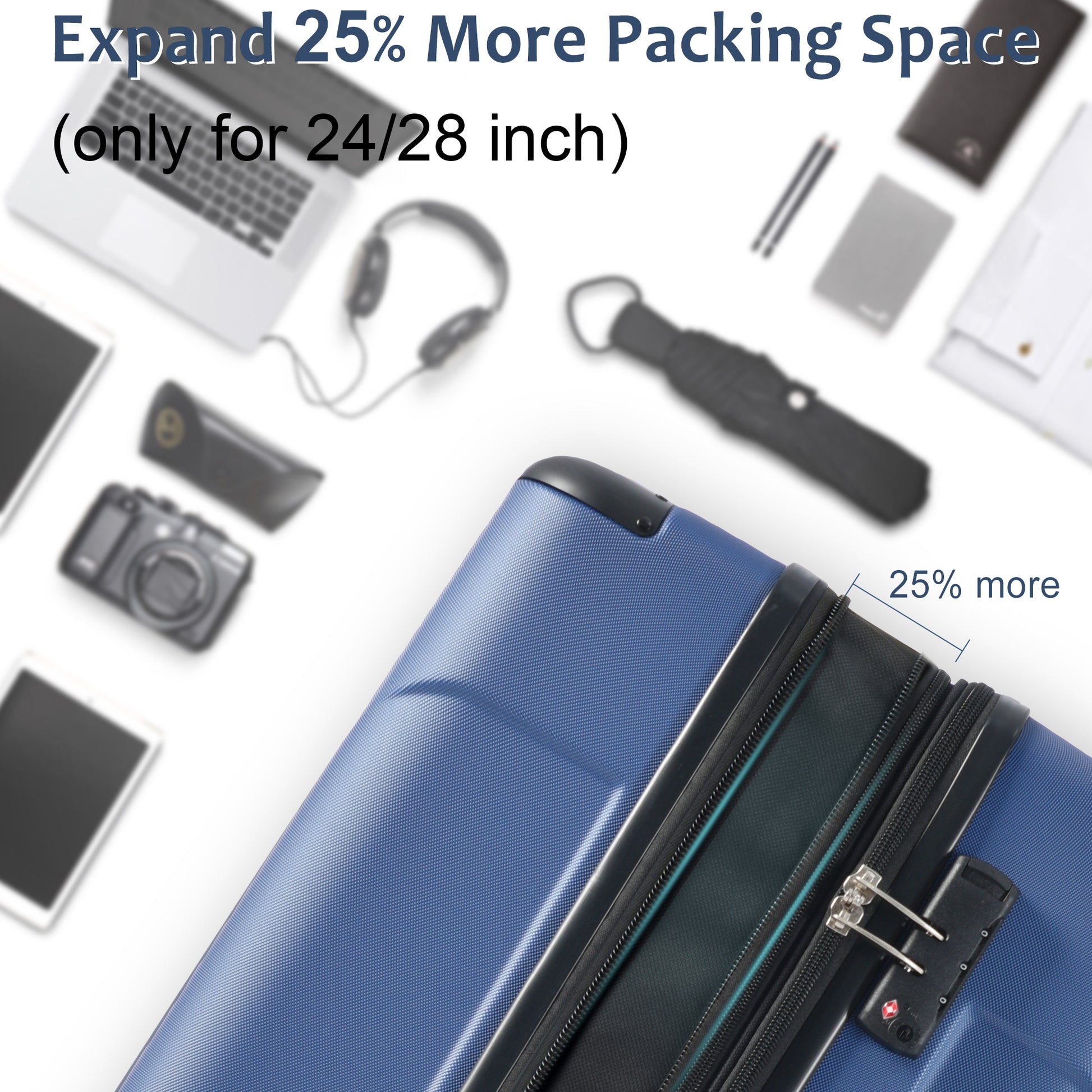 Luggage Sets 3 Piece, Expandable Hard Shell Abs Suitcases With Double Spinner, Travel Luggage Set With Tsa Lock 20 24 28Inch, Blue Blue Abs