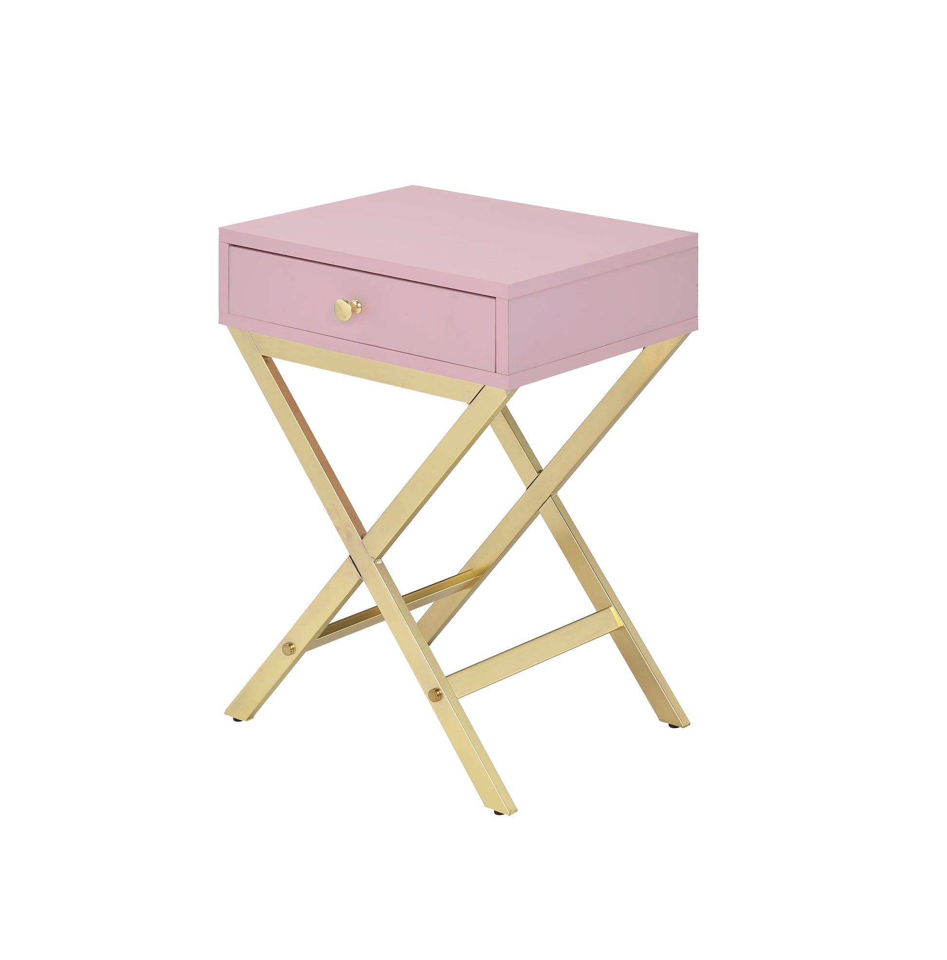 Coleen Pink & Gold Finish Accent Table Gold,Pink Metal,Pvc