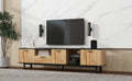 Modern Tv Stand With 4 Cabinets& Open Shelves, Color Matching Media Console Table For Tvs Up To 80'', Entertainment Center With Drop Down Door For Living Room, Bedroom, Home Theatre Wood Brown Primary Living Space 70 79 Inches 70 79 Inches Modern 65